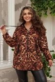 Büyük Beden Kaşe Kapşonlu Mont Leopar - 3