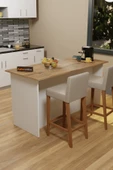 AEKA AE-2040 Vera Beyaz/Çam Mutfak Adası Bar Masası Yemek Masası Dolaplı,  Raflı, Çok Amaçlı 160 cm - 3