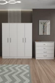 AEKA AE-SET 102 - 1059B-1045 GARDIROP VE ŞİFONYER 4 KAPAKLI VE 4 ÇEKMECELİ BEYAZ TAKIM - 1