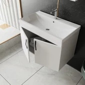 KAREN BANYO Ege 80 Cm Lavabolu Banyo Dolabı, Kapaklı Banyo Alt Dolabı,Seramik Lavabo Dahil - 1