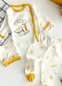 Neşeli Bebekler Dino Baskılı Önden Çıtçıtlı Kendinden Eldivenli Bereli Yeni Doğan Penye Takım thumbnail 2