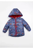 Trend İtfaiye Desenli Fermuar İçi Polar Astarlı Kapüşonlu Kışlık İçi Peluş Erkek Bebek Mont Şişme - 4