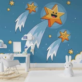 Kayan Yıldız Temalı Çocuk Odası Duvar Kağıdı Baskı thumbnail 2