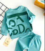 Neşeli Bebekler Harf Baskılı Yakadan Düğmeli Mevsmlik Takım Turkuaz thumbnail 2