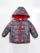 Trend İtfaiye Desenli Fermuar İçi Polar Astarlı Kapüşonlu Kışlık İçi Peluş Erkek Bebek Mont Şişme - 2