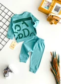 Neşeli Bebekler Harf Baskılı Yakadan Düğmeli Mevsmlik Takım Turkuaz thumbnail 1