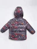 Trend İtfaiye Desenli Fermuar İçi Polar Astarlı Kapüşonlu Kışlık İçi Peluş Erkek Bebek Mont Şişme - 6