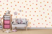 Pembe Yıldız Desenli Çocuk Odası Duvar Kağıdı Baskı - 4