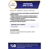 Nutraxin Vitals Zinc Sulphate Takviye Edici Gıda 100Tablet thumbnail 2