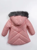 2-9 Yaş Uzun Fermuar Cepli Kapitone Kumaş Kapüşonlu Kışlık İçi Peluş Kız Bebek Çocuk Mont Şişme - 5