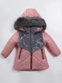 2-9 Yaş Uzun Fermuar Cepli Kapitone Kumaş Kapüşonlu Kışlık İçi Peluş Kız Bebek Çocuk Mont Şişme - 1