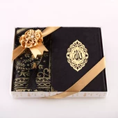 Seccade + Tesbih + Kuran Hediye Seti (Orta Boy, Kadife, Siyah, Lafzatullah) - 2