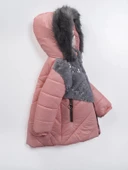 2-9 Yaş Uzun Fermuar Cepli Kapitone Kumaş Kapüşonlu Kışlık İçi Peluş Kız Bebek Çocuk Mont Şişme - 3