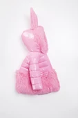 YENİ Tavşan Kulaklı Fiyonk Fermuar Leke ve Su Tutmaz Kapüşonlu Kışlık İçi Peluş Kız Bebek Mont Şişme - 4