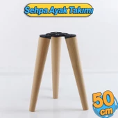 Ahşap Sehpa 3'lü Ayak Takımı 50 cm Zigon Puf Tabure Ayağı Masa Ayakları 50 cm Bağlantı Aparatı Dahil - 1