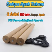 Ahşap Sehpa 3'lü Ayak Takımı 50 cm Zigon Puf Tabure Ayağı Masa Ayakları 50 cm Bağlantı Aparatı Dahil - 2