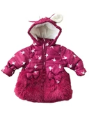 Trend Tavşan Detaylı Baskılı Fiyonk Kulaklı Fermuar Kapüşonlu Kışlık İçi Peluş Kız Bebek Mont Şişme - 3