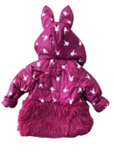 Trend Tavşan Detaylı Baskılı Fiyonk Kulaklı Fermuar Kapüşonlu Kışlık İçi Peluş Kız Bebek Mont Şişme - 8