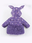 Trend Tavşan Detaylı Baskılı Fiyonk Kulaklı Fermuar Kapüşonlu Kışlık İçi Peluş Kız Bebek Mont Şişme - 4