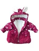 Trend Tavşan Detaylı Baskılı Fiyonk Kulaklı Fermuar Kapüşonlu Kışlık İçi Peluş Kız Bebek Mont Şişme - 7