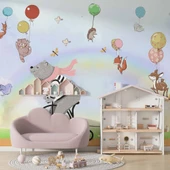 Balonlu Ayıcık ve Kız Çocuğu Duvar Kağıdı Baskı thumbnail 1