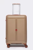 Elatae Premium Polipropilen Kırılmaz 2'li Valiz Seti Orta Boy - Kabin Boy Vizon-Camel V303 thumbnail 2