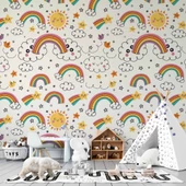 Bulut-Gökkuşağı Temalı Duvar Kağıdı Baskı thumbnail 1