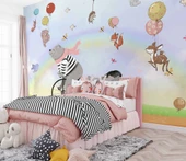 Balonlu Ayıcık ve Kız Çocuğu Duvar Kağıdı Baskı thumbnail 4