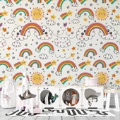 Bulut-Gökkuşağı Temalı Duvar Kağıdı Baskı thumbnail 3