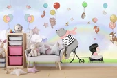 Balonlu Ayıcık ve Kız Çocuğu Duvar Kağıdı Baskı thumbnail 2