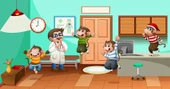 Doktor ve Maymun Desenli Çocuk Oyun Odası Duvar Kağıdı Baskı - 5