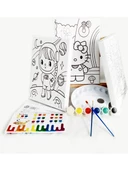 3'lü Kız Çocuk Ressam Seti - 3 Ad. 20 x 30 cm Önçizimli Tuval, 2 Ad. Fırça, Palet, Boya ve Şövale - 2