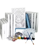 10'lu Erkek Çocuk Ressam Seti 10 Adet 20 x 30 cm Önçizimli Tuval 2 Adet Fırça Palet Boya & Şövale - 1