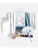 10'lu Erkek Çocuk Ressam Seti 10 Adet 20 x 30 cm Önçizimli Tuval 2 Adet Fırça Palet Boya & Şövale - 3
