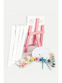 10'lu Kız Çocuk Ressam Seti 10 Adet 20 x 30 cm Önçizimli Tuval 2 Adet Fırça Palet Boya & Şövale - 1