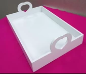 Hobi ERC Kalp Kulplu Tepsi 90404 MODEL Ahşap MDF Parlak Beyaz lake Boya El Yapımı - 9