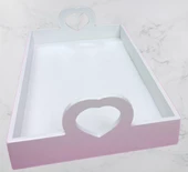 Hobi ERC Kalp Kulplu Tepsi 90404 MODEL Ahşap MDF Parlak Beyaz lake Boya El Yapımı - 4