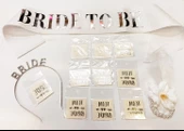 Gümüş Renk Bride Partisi Taç Kuşak Dövme Bileklik Seti Full 13 Parça - 2