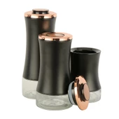 3lü Cam Kavanoz Seti Saklama Kabı Rose Siyah - 1