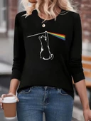 Kadın Uzun Kollu Bisiklet Yaka Baskılı Iki Iplik Bluz - 1