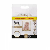 Pure Baby Pamuk 4 Maxi Beden Bebek Bezi 100lü + Islak Havlu 90lı - 1