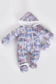 Çiçek Desenli Patikli Eldivenli Kapüşonlu Fermuarlı Kışlık Kız Erkek Bebek Astronot Tulum Kozmonot - 1