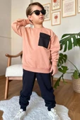 Erkek Çocuk Kapak Cepli Bisiklet Yaka Sweatshirt Somon Eşofman Takım - 2