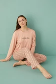 Gd Goldoremi 50902-26 Kadın Çizgili Milan Kumaş Uzun Kol Pijama Takım - 1