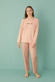 Gd Goldoremi 50902-26 Kadın Çizgili Milan Kumaş Uzun Kol Pijama Takım - 7