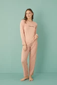 Gd Goldoremi 50902-26 Kadın Çizgili Milan Kumaş Uzun Kol Pijama Takım - 5
