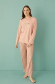 Gd Goldoremi 50902-26 Kadın Çizgili Milan Kumaş Uzun Kol Pijama Takım - 6