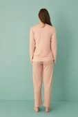 Gd Goldoremi 50902-26 Kadın Çizgili Milan Kumaş Uzun Kol Pijama Takım - 9