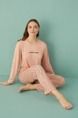 Gd Goldoremi 50902-26 Kadın Çizgili Milan Kumaş Uzun Kol Pijama Takım - 4