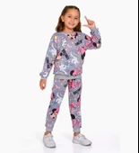 Triliya-Kız Çocuk Dijital Baskı Mevsimlik Eşofman Takımı- 3-10 Yaş - 2